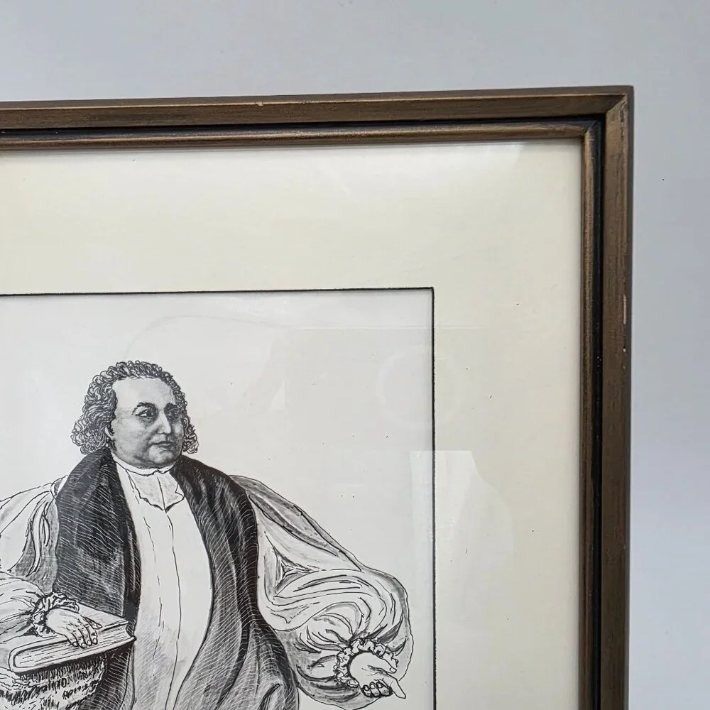 Framed Black & White Samuel Seabury Illustration Original Wooden Frame 11.5